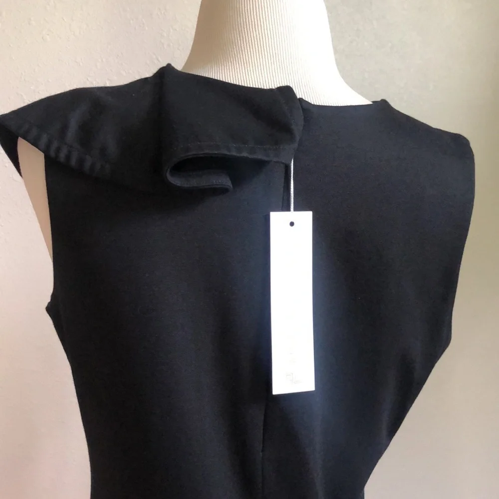 AMANDA UPRICHARD‎ Womens Large Black Ruffle Collar Sleeveless Dress Romantic New